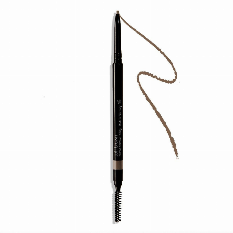 Retractable brow pencil with brown tip and black twist-up barrel