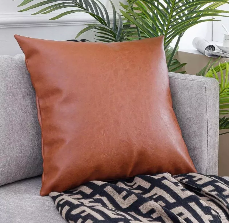 Faux Leather Throw Pillow Cover - Home Decor
