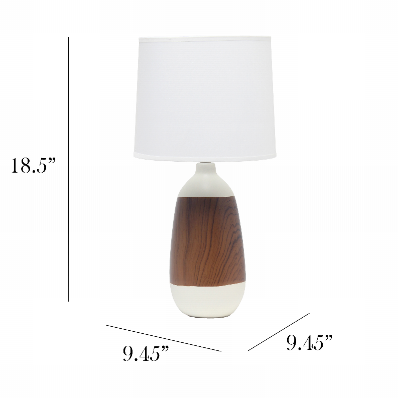 Ceramic oblong table lamp, 18.5 in tall, 9.45 in wide; white shade
