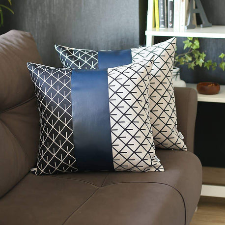 Bohemian Vegan Faux Leather Throw Pillow Set - Pillows