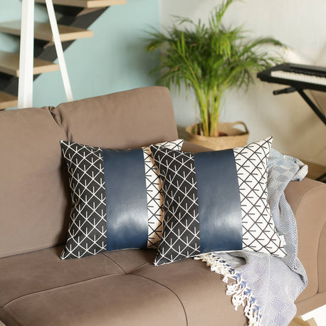 Bohemian Vegan Faux Leather Throw Pillow Set - Pillows
