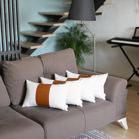 Bohemian Vegan Faux Leather Detailed Throw Pillow Set - Pillows