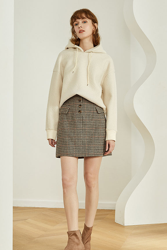 Check mini skirt with high waist and front button closure