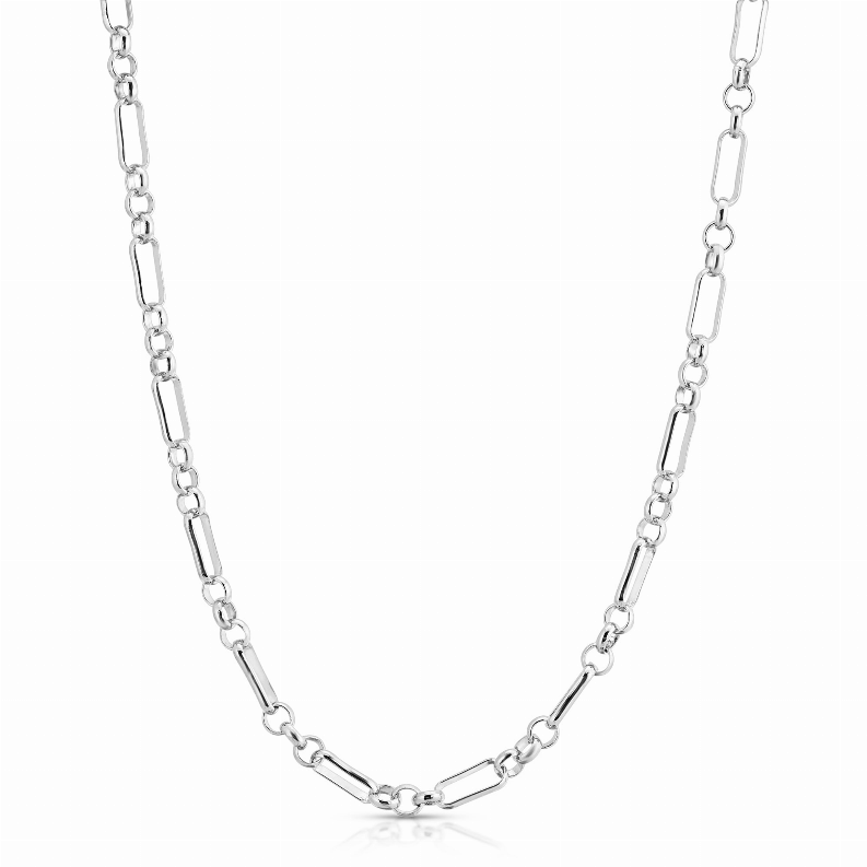 Silver multi-link eyewear chain with repeating small links, full length