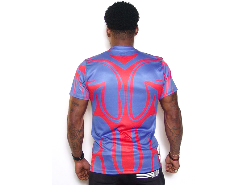 Blue and red graphic back crew-neck T-shirt, short sleeves