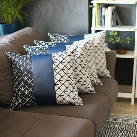 Bohemian Vegan Faux Leather Throw Pillow Set - Pillows