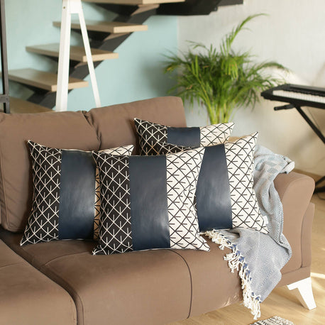 Bohemian Vegan Faux Leather Throw Pillow Set - Pillows