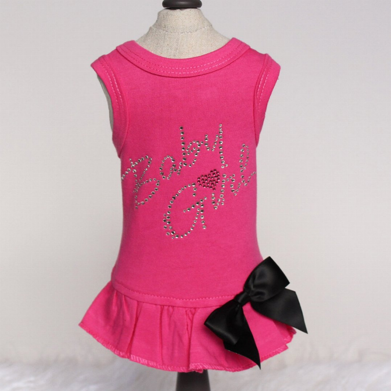 Fuchsia baby girl sleeveless dress with rhinestone bow embellishment and ruffle hem