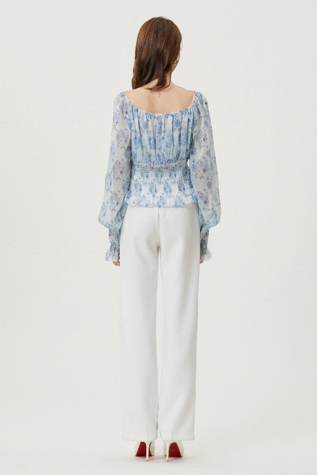 Sylphide | Ruffle Cyan Top Fangyan