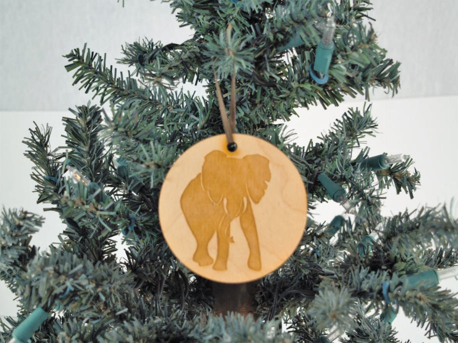 Unfinished elephant wooden tree ornament with cutout outline