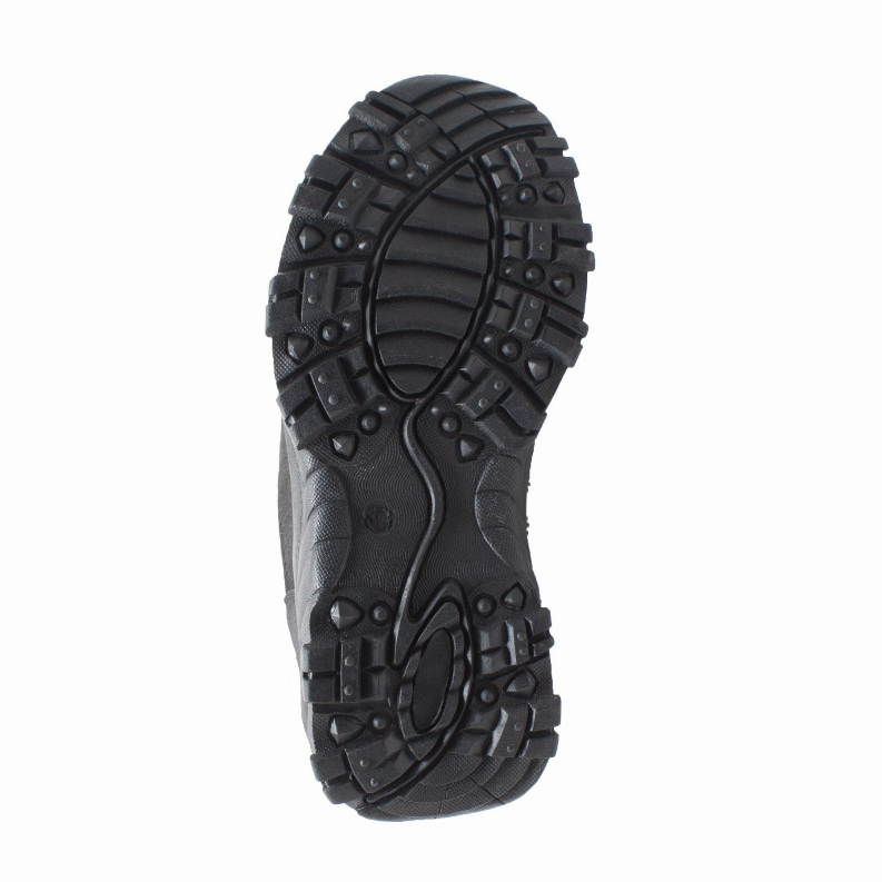 Children's 8-inch camo boots outsole, black rubber tread with traction lugs
