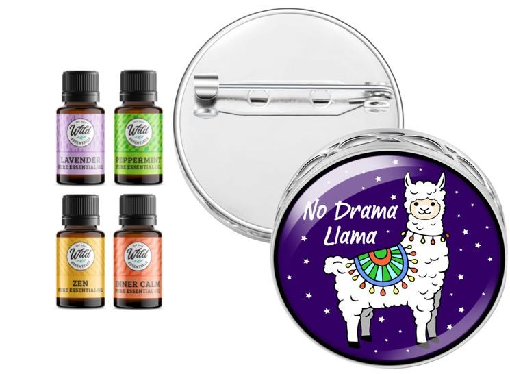 Pin brooch diffuser with purple llama design and starry background