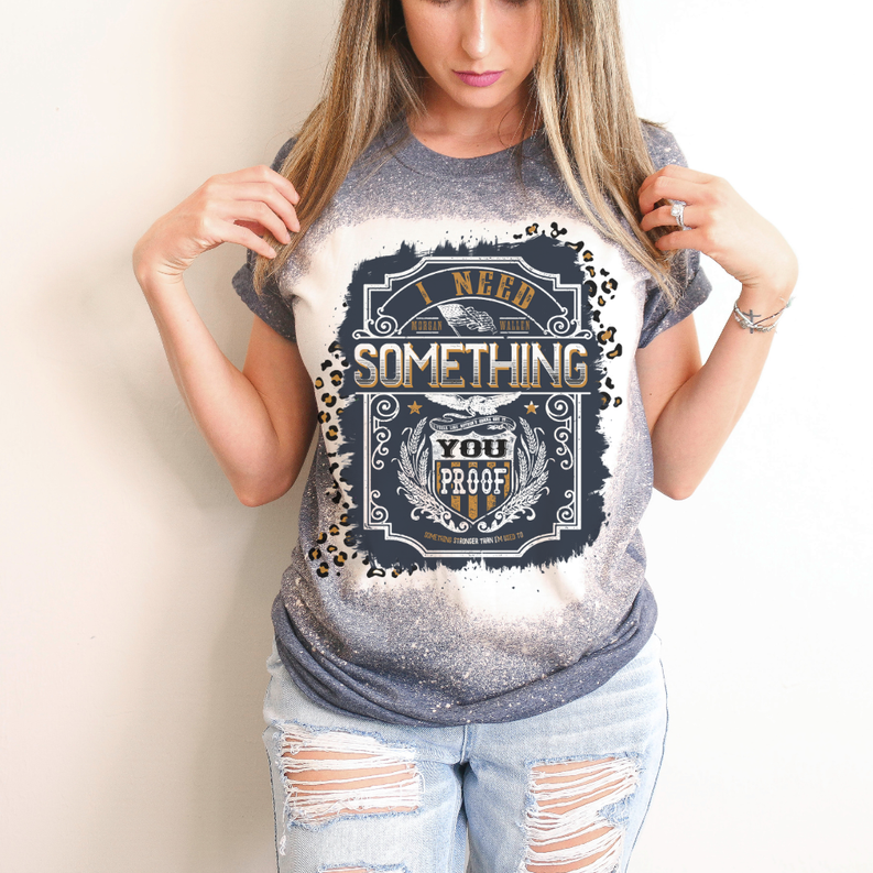 Heather gray graphic T-shirt with distressed black-and-gold front print