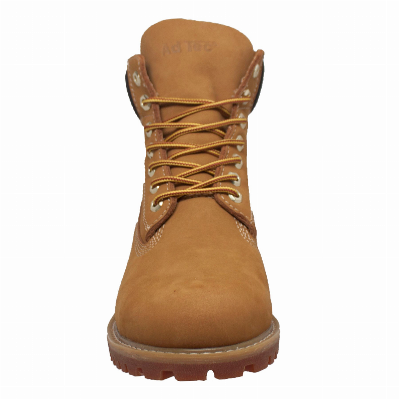 Tan 6-inch waterproof work boot with lace-up front and padded collar