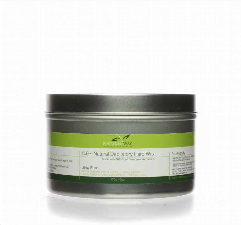 Natural Way hard wax can with black lid and green label