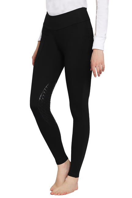 Black bootie tights with side pocket detail and curved boot grip