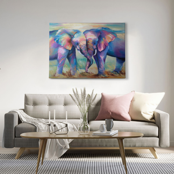 Neville art print featuring a colorful elephant painting in a rectangular frame