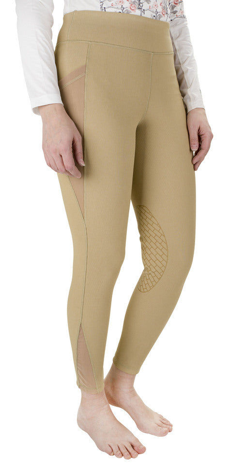 TUFFRIDER light tan ladies tights with diamond lattice panels on legs