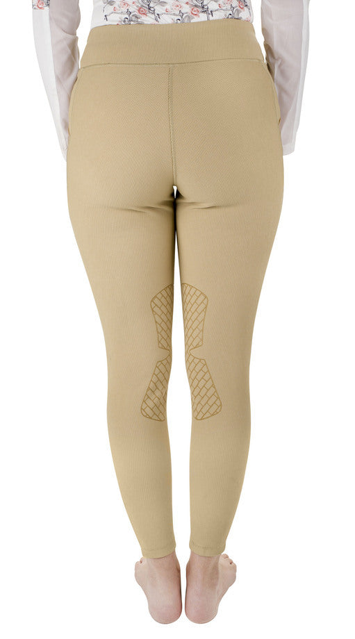 TUFFRIDER light tan ladies tights, back view, diamond lattice panels on calves