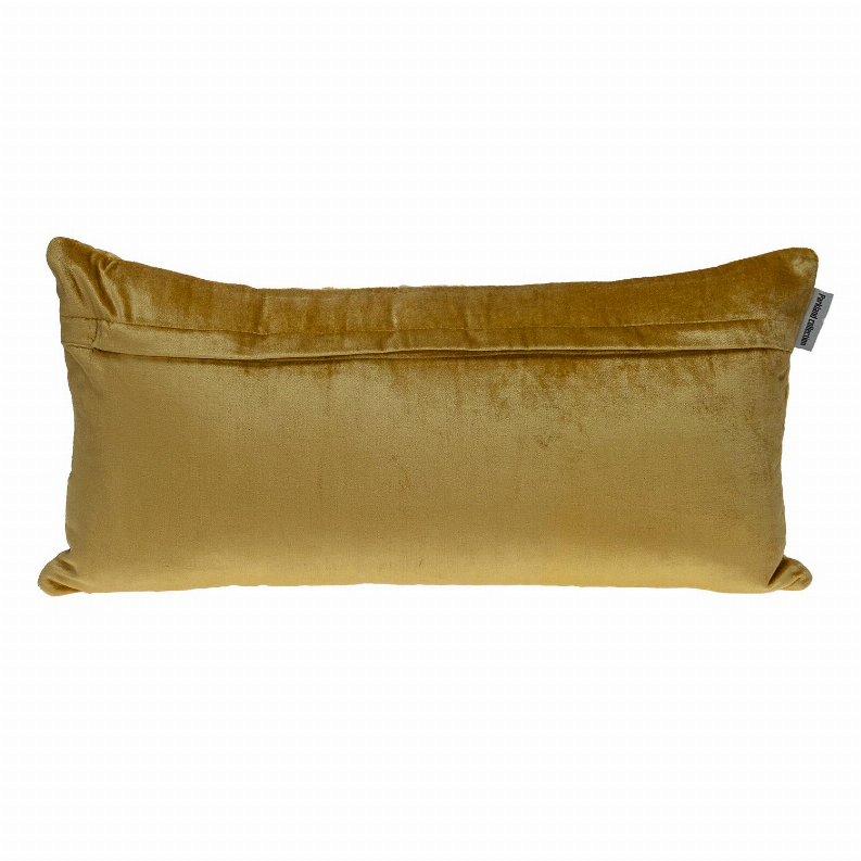 Gold velour back pillow with smooth front panel and stitched edge detailing