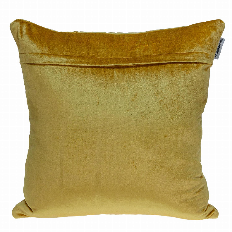 Square throw pillow in mustard yellow with smooth reverse and piped edge