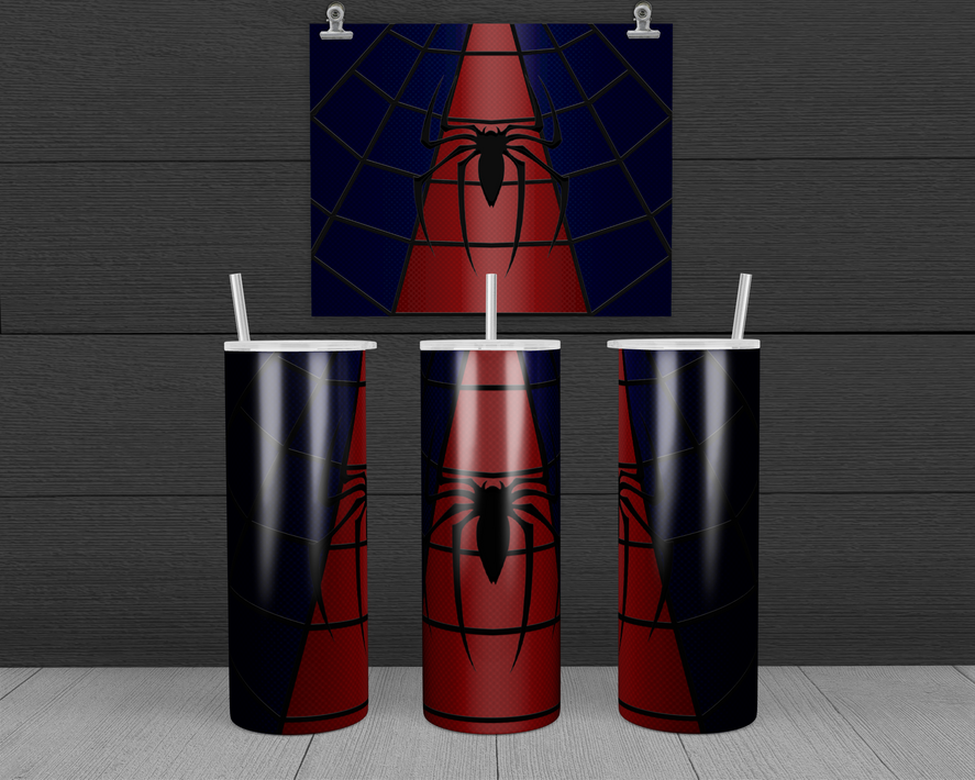 Stainless steel tumbler set with black and red graphic, glossy finish