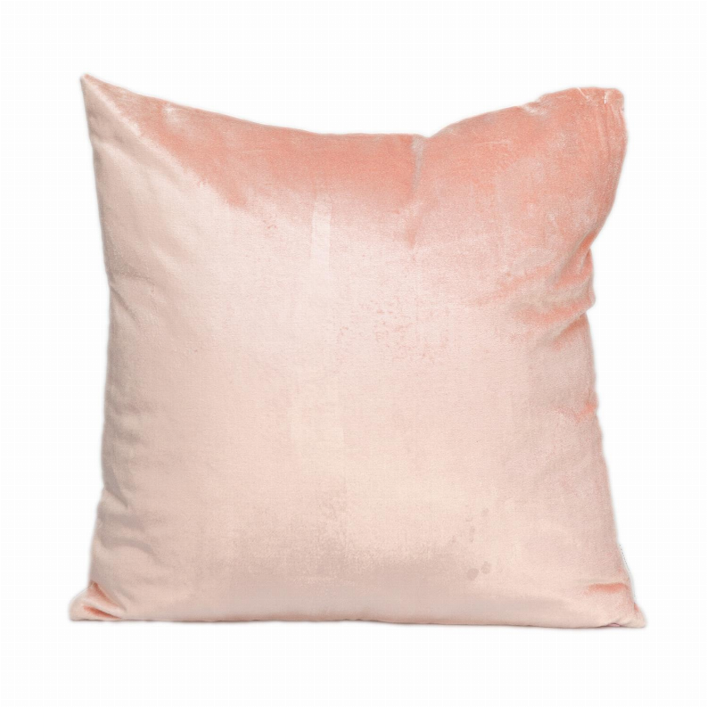 Pink square throw pillow with smooth textured fabric and subtle sheen.