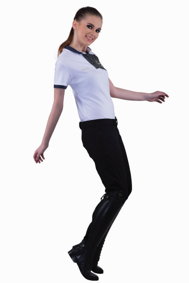 Ladies knee patch breeches, black, full-length side view