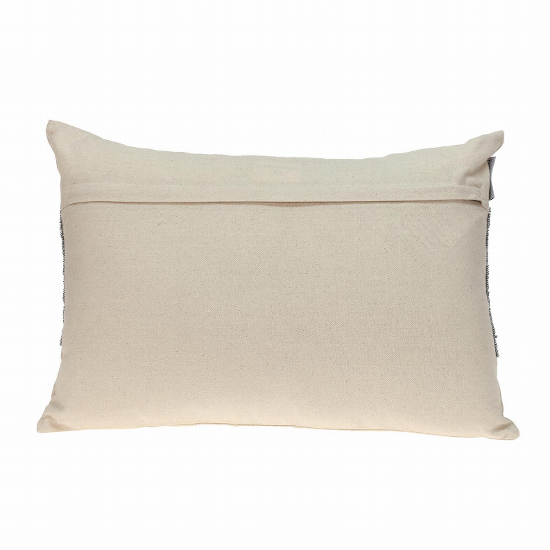 Cream solid throw pillow with neat piped edge and fabric texture
