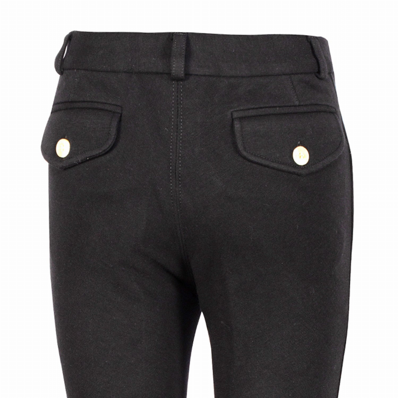 Boys' dark knee-patch breeches with two back pockets and waistband button