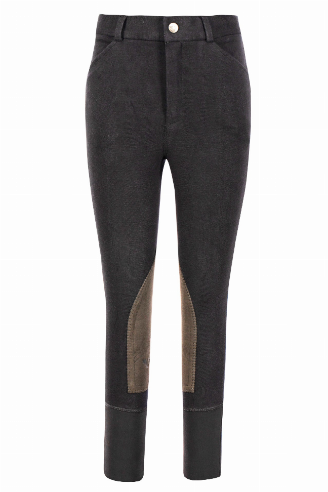 Boys' dark knee-patch breeches with front seam and light brown knee panels