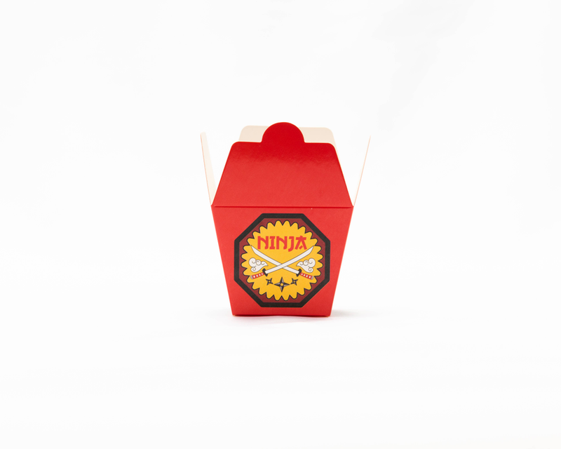 Red mini treat box holder with handle and Ninja badge graphic