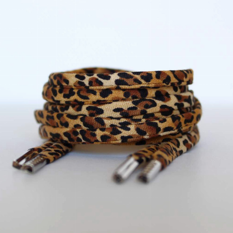 Bundled leopard-print shoelaces with silver aglets