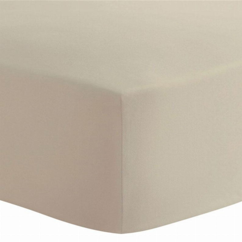Fitted crib sheet in light beige, smooth interlock fabric