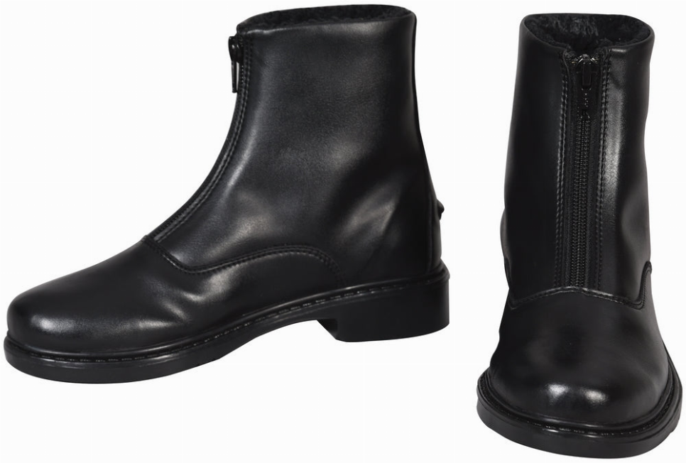 Black ankle paddock boots with side zipper and low heel