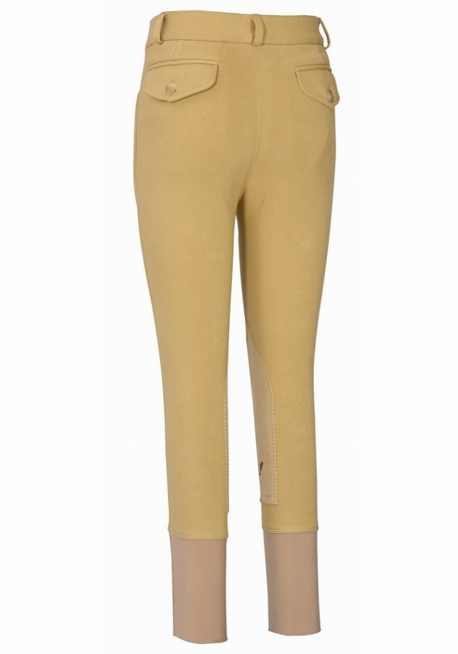 Boys light knee patch breeches, tan with back pockets and waistband button