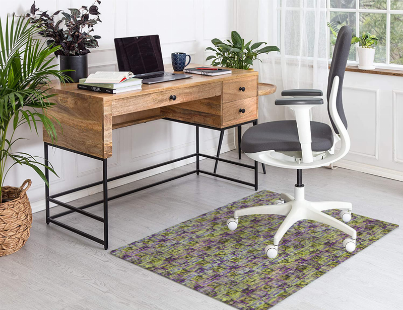 Multi-color low pile carpet rectangular shape with abstract mosaic pattern