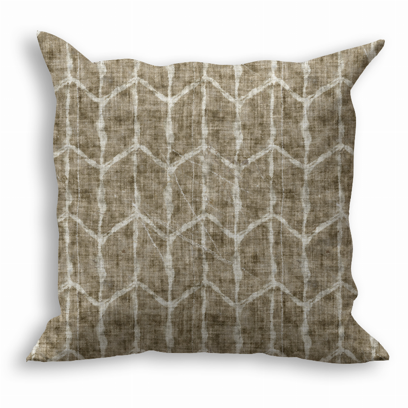 Throw pillow with beige and gray geometric pattern, square fabric front