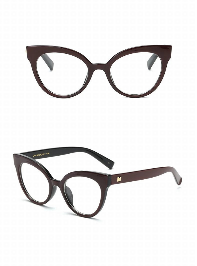 Boss Lady optical glasses, dark brown round cat-eye frames with clear lenses