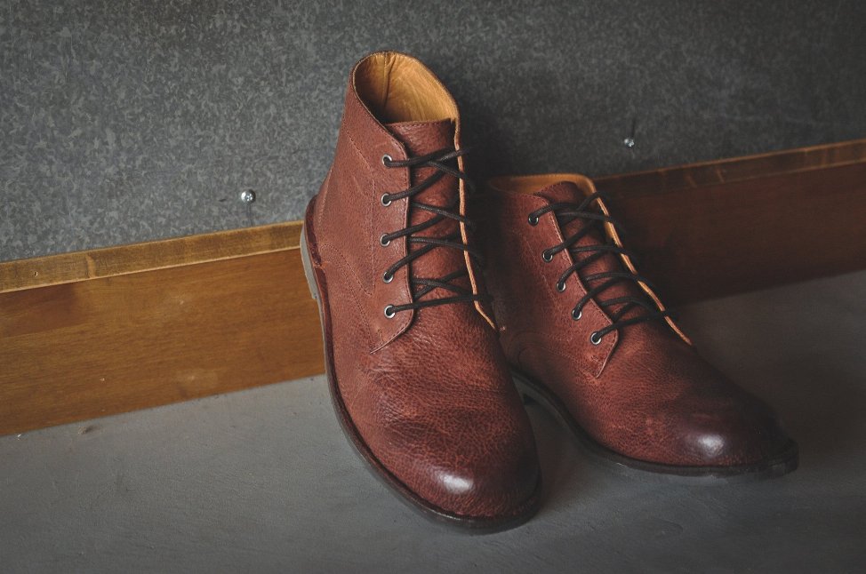 Oxblood leather lace-up ankle boots with dark laces, rounded toe, pair view