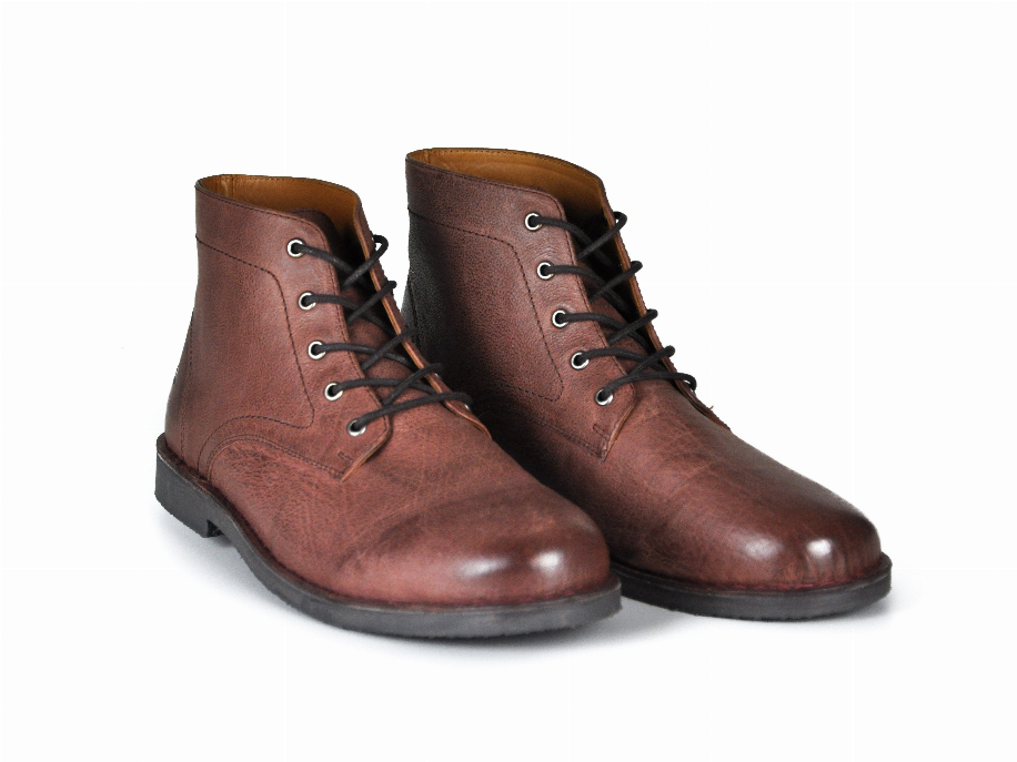 Oxblood leather lace-up ankle boots, two-pack, front 3/4 view, low sole