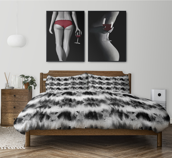 Black-and-white tie-dye duvet cover set with pillowcases