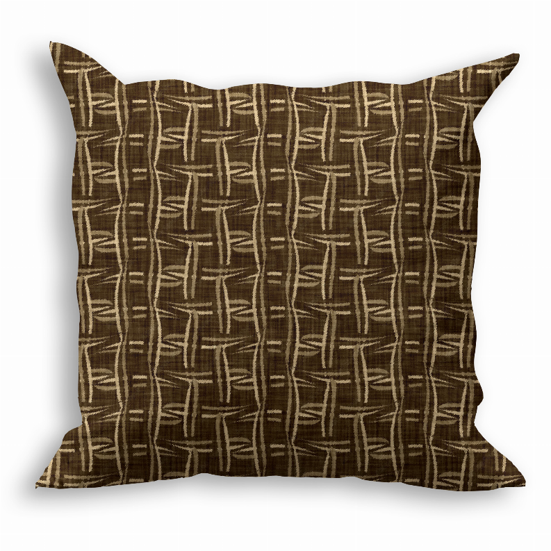 Woven geometric throw pillow, dark brown with beige abstract grid pattern