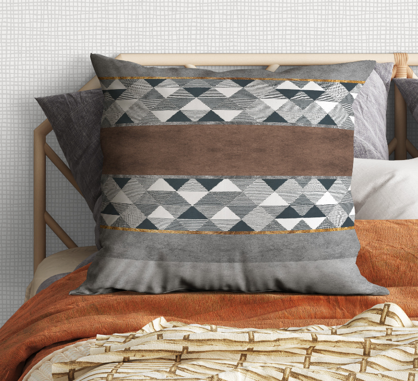 Blankets2U decorative pillow with gray diamond stripe and brown suede band