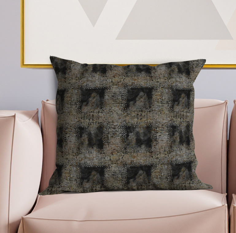 Square throw pillow with dark gray abstract speckled pattern