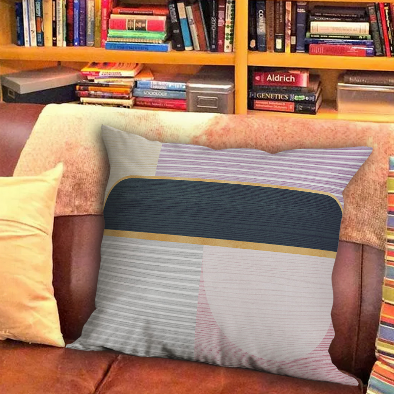 Blankets2U multicolor striped throw pillow with dark teal band, lavender stripes, and white