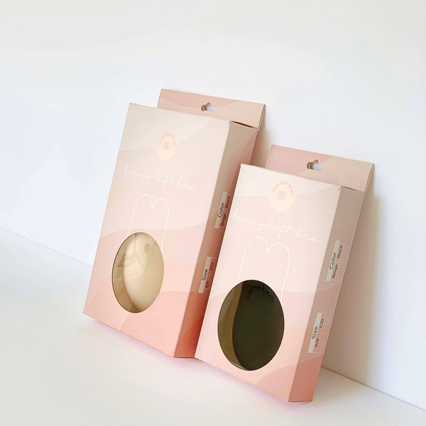 Black bunny lift bra packaging boxes with bunny-ear cutout window