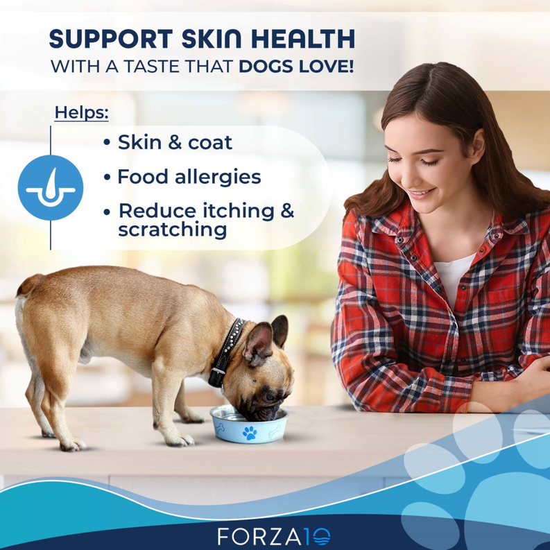 Forza10 ActiWet Dermo canned dog food skin health benefits with dog and caregiver