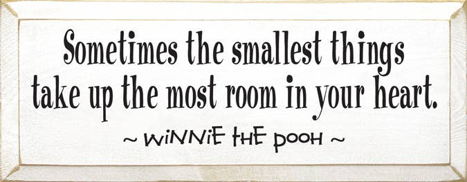 Wooden wall sign with quote: 'Sometimes the smallest things...' and '~ wiNNiE THE DOOH ~'