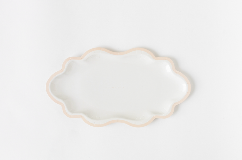 White scalloped mini tray with blush-pink rim